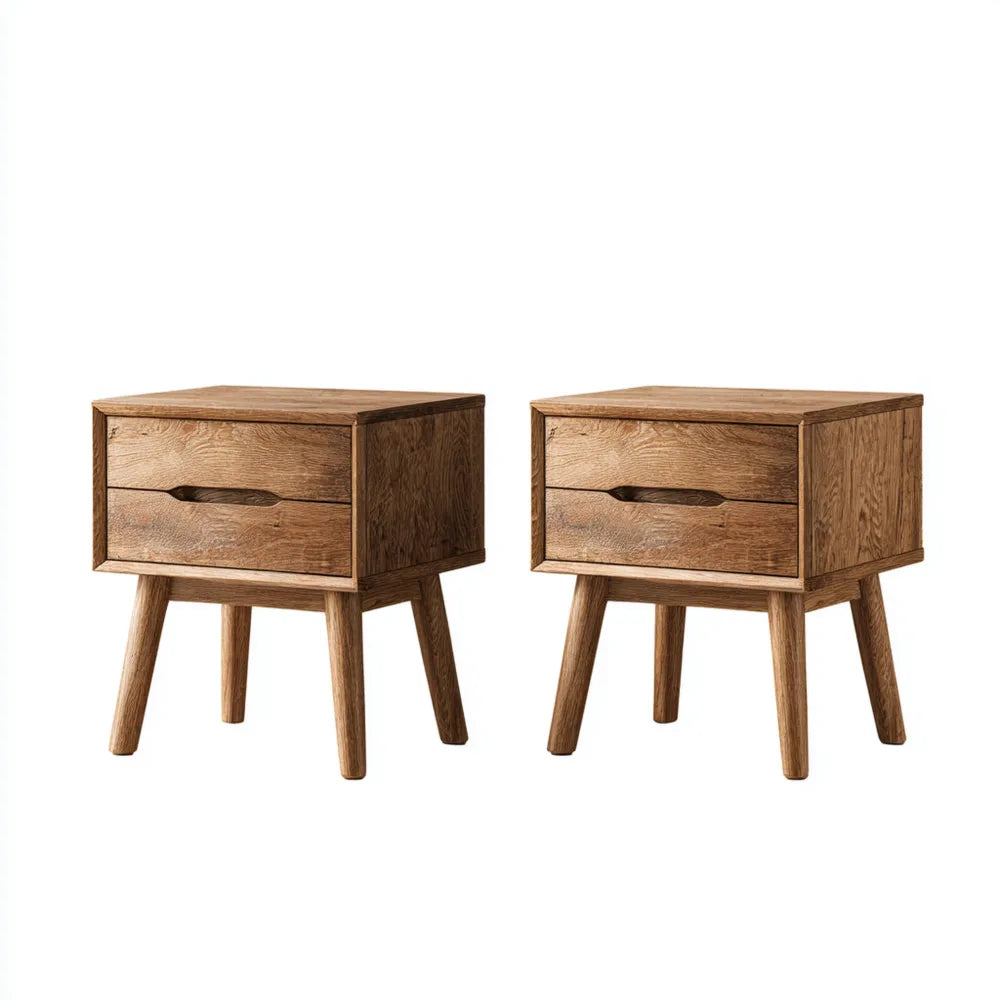 Wooden Bedside Tables Set of 2 - Solid Oak 40x35x50 cm - Rustic Style