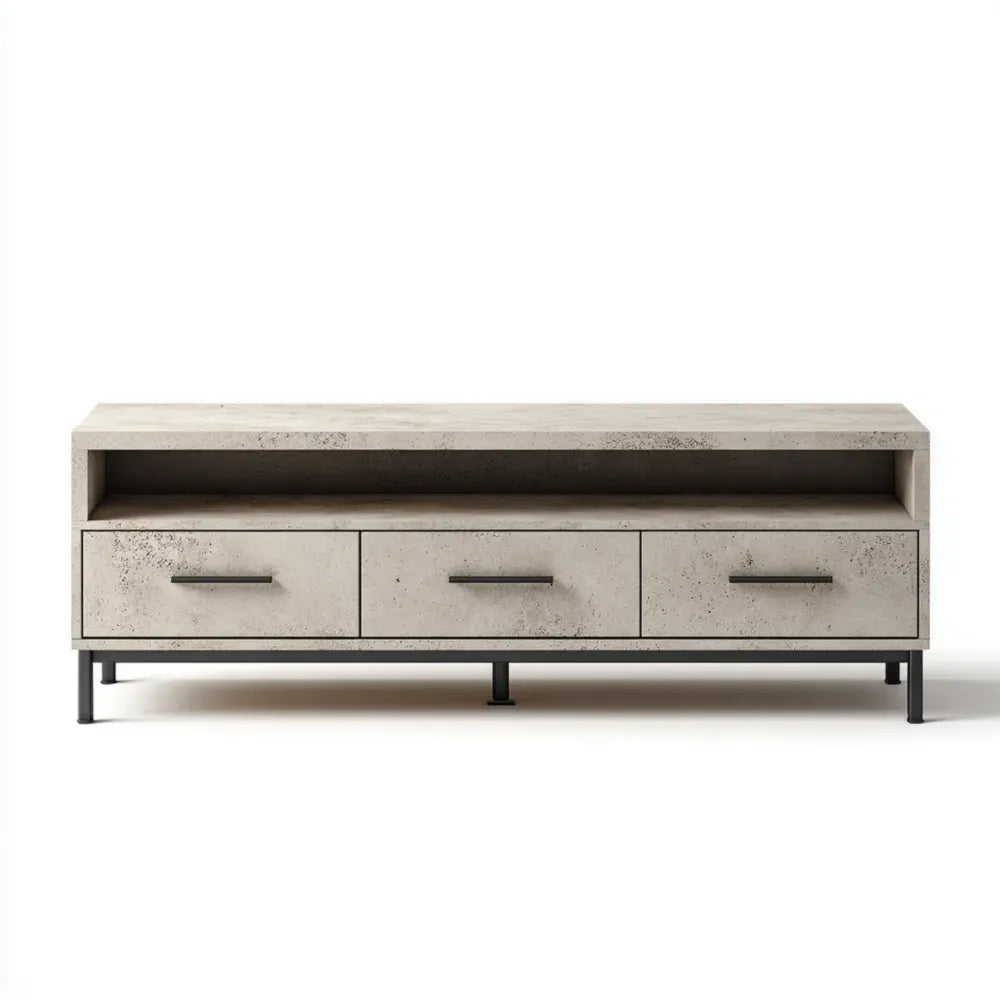 TV Stand Concrete Finish Metal Frame 100x40x45 cm - Industrial Style