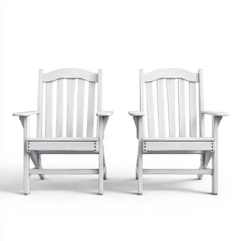 Wood Patio Lounge Chairs Set of 2 - White - Classic Adirondack Design 75x89x90 cm