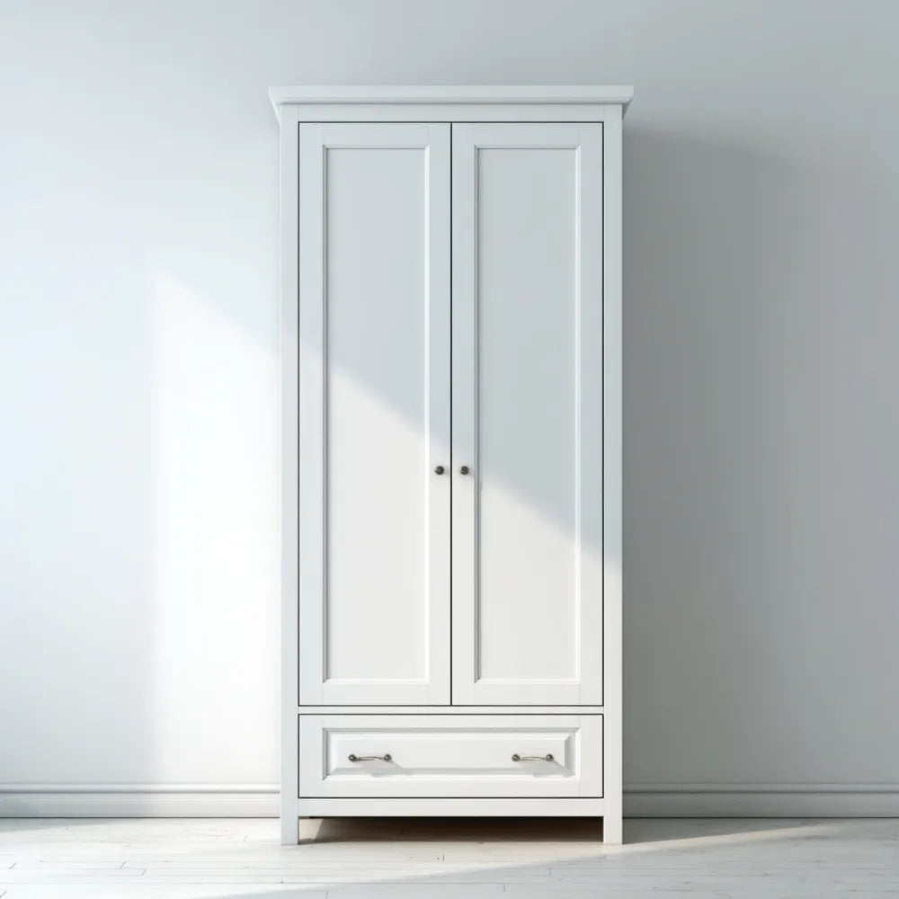 Wardrobe Wooden 180x80x50 cm - White - Classic Design