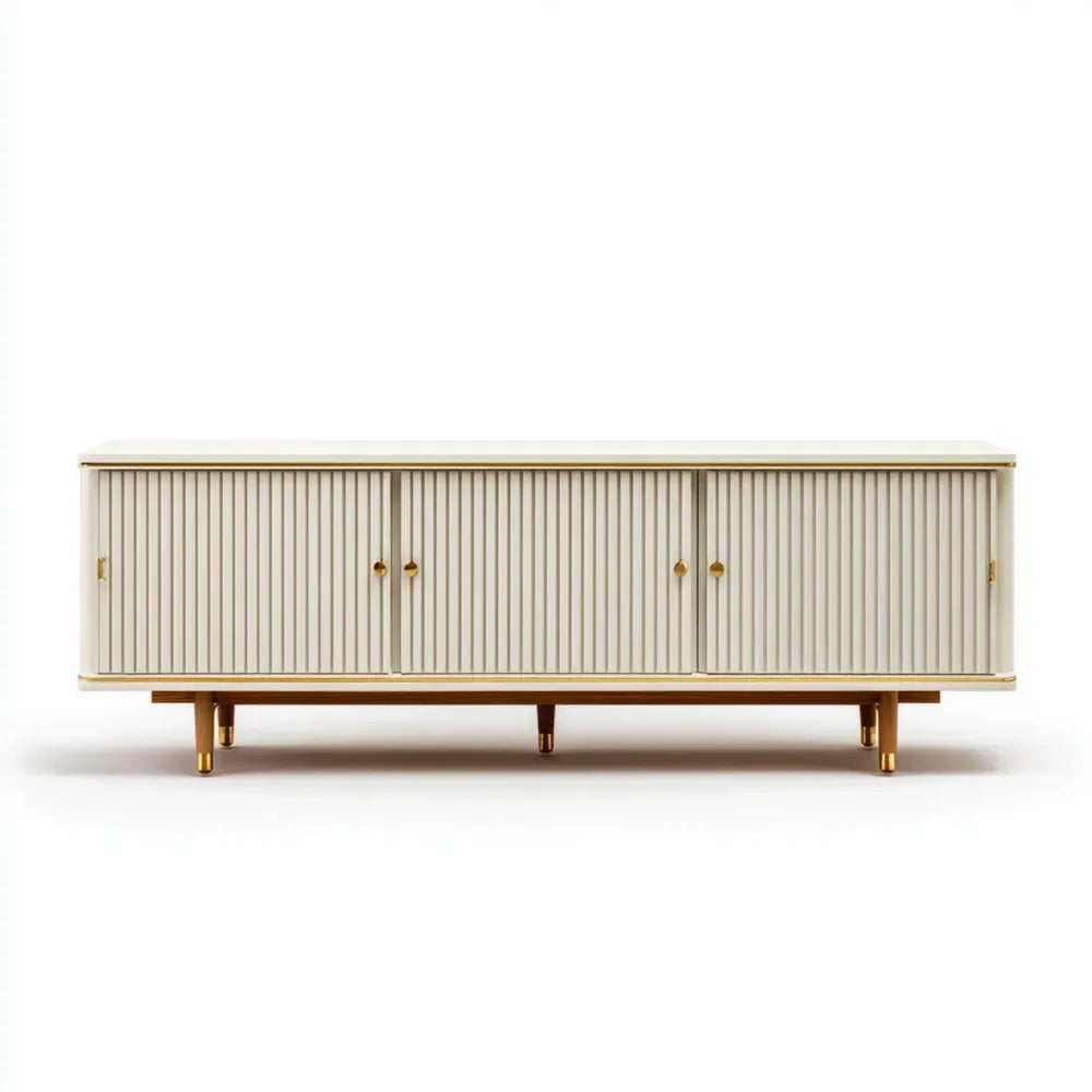 TV Stand Wooden 180x40x50 cm - White/Gold - Modern Design