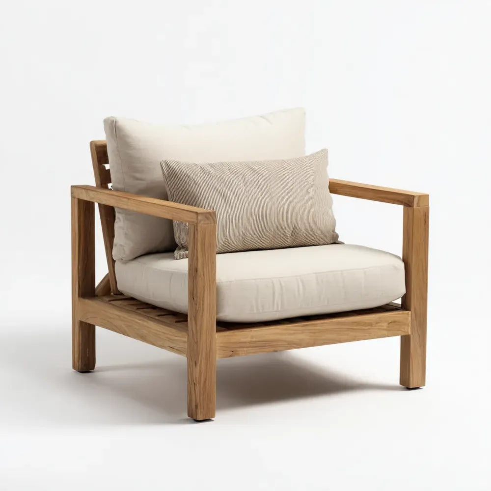 Wood Patio Lounge Chair 85x75x70 cm with Beige Cushions - Modern Design